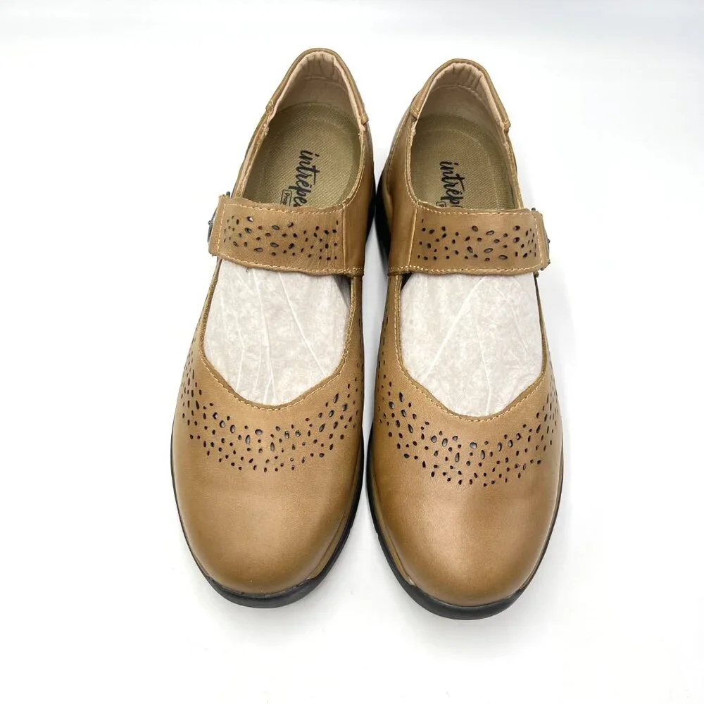 9.5N 9.5 NARROW WIDTH‎ Propet Selena Brown Leather Mary Jane Comfort Flats Shoes